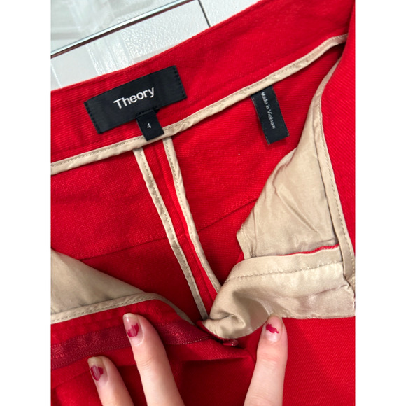 Theory 4 High Rise $298. Moleskin Twill Trousers Cotton Pants Cropped Red - Picture 4 of 10